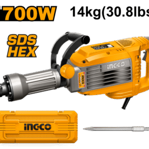 MARTILLO DEMOLEDOR 50J 1700W 14KG SDS HEX C VALIJA Y PUNTA INGCO PDB170068