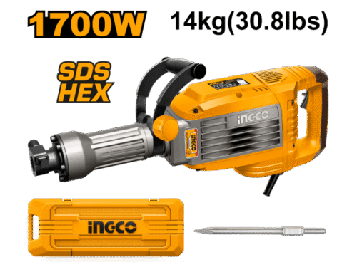 MARTILLO DEMOLEDOR 50J 1700W 14KG SDS HEX C VALIJA Y PUNTA INGCO PDB170068