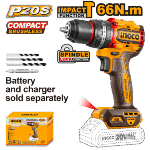 TALADRO ATORNILLADOR C/PERCUTOR A BATERIA 13MM 20V P20S COMPACT BRUSHLESS EN CAJA S/BAT CIDLI206681 INGCO