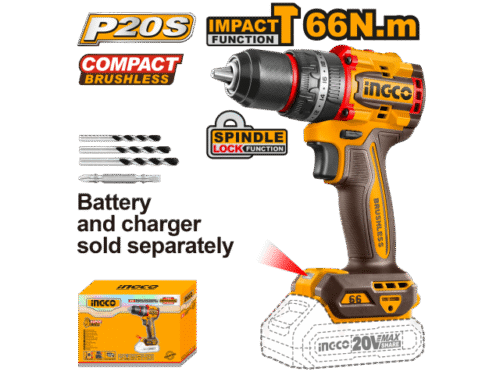 TALADRO ATORNILLADOR C/PERCUTOR A BATERIA 13MM 20V P20S COMPACT BRUSHLESS EN CAJA S/BAT CIDLI206681 INGCO