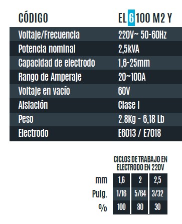 SOLDADORA INVERTER ELECTRODO – EL6100M2X