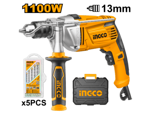 TALADRO 13MM INGCO C VALIJA + 5 MECHAS PERCUTOR INDUSTRIAL 1100W