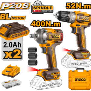 SET LLAVE IMPACTO 20V 400NM + ATORNILLADOR 20V 52NM C 2BAT CARG Y VALIJA INGCO CKLI20271