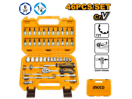 JUEGO DE DADOS Y PUNTAS 46PCS 1/4" - HKTS14462