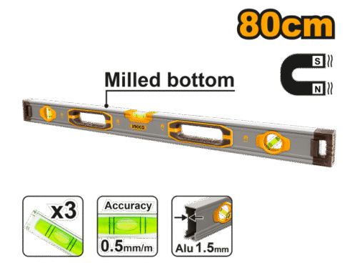 NIVEL IMANTADO ALUMINIO 80CM INGCO HSL38080M