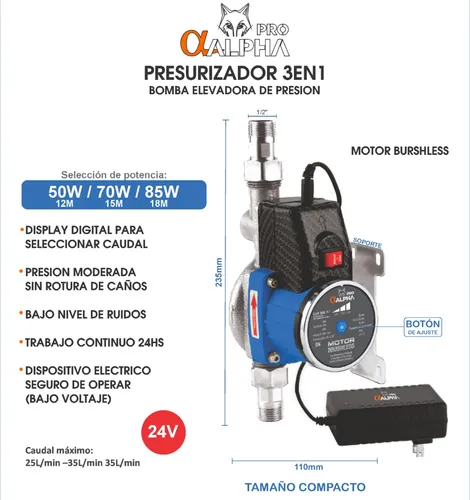 Presurizador 3 En 1 24v 50w-70w-85w Brushless. Alpha BEP831