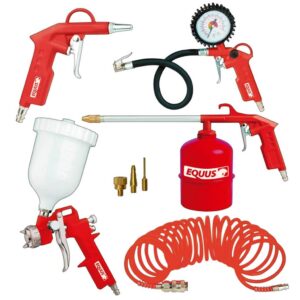 Kit 8 Piezas para Compresor de Aire Equus con Pistolas y Mangueras. Código: AS-005