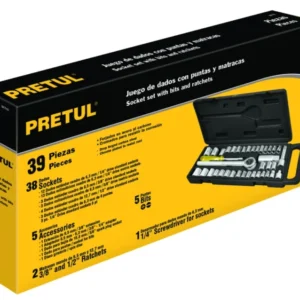 Juego dados pulg/mm 39 pzas. 1/4 y 3/8 «PRETUL» SET-39. CODIGO DE PRODUCTO: 40539364